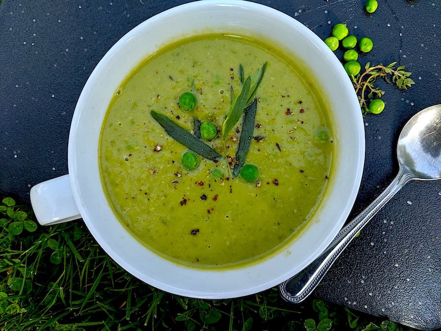 EMERALD GREEN PEA SOUP with FRESH TARRAGON