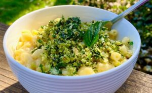 IRISH CHEDDAR MAC with GREEN HERB BREADCRUMB TOPPING