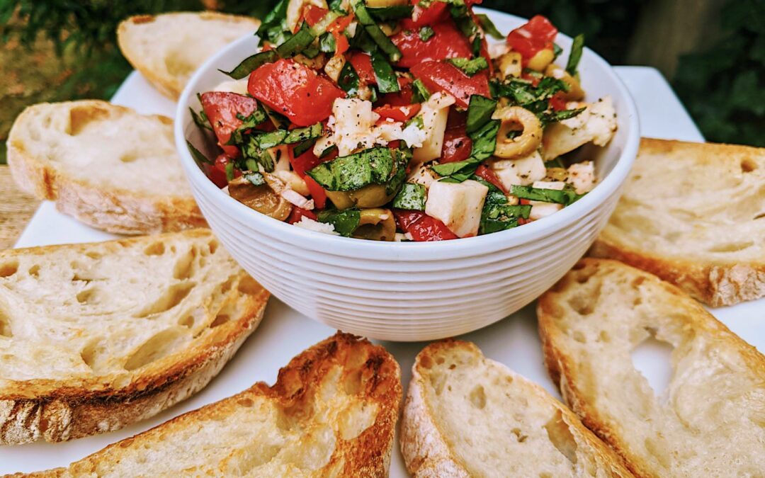 HEIRLOOM TOMATO & GREEN OLIVE BRUSCHETTA