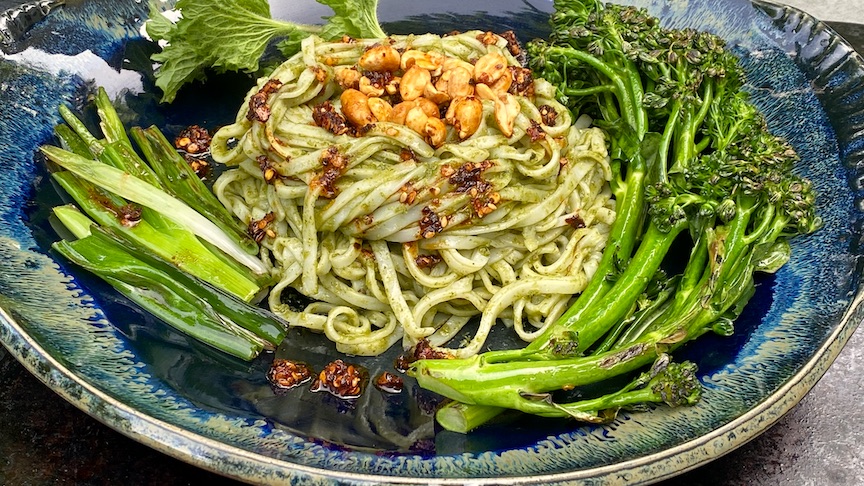 CILANTRO-MINT-THAI BASIL NOODLES with CHILI CRISP