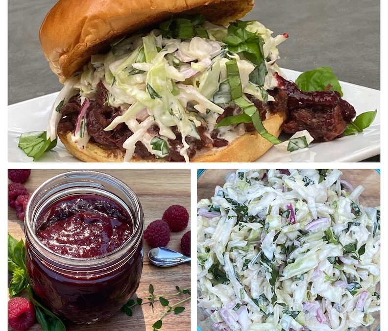 BEEF BRISKET SANDWICH with RASPBERRY BARBECUE SAUCE & CREAMY COLESLAW