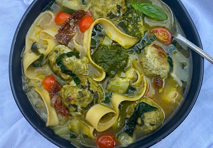 BASIL PESTO CHICKEN MEATBALL SOUP