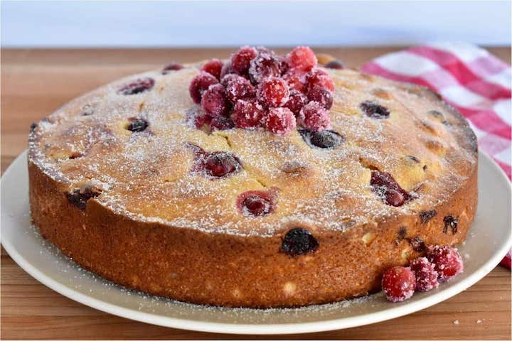 HOLIDAY CRANBERRY RICOTTA CAKE with LEMON ZEST & SUGARED CRANBERRIES